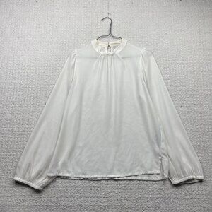 ICHI White Blouse Women Sz 34 Minimalist Victorian Romantic Light Academia Read